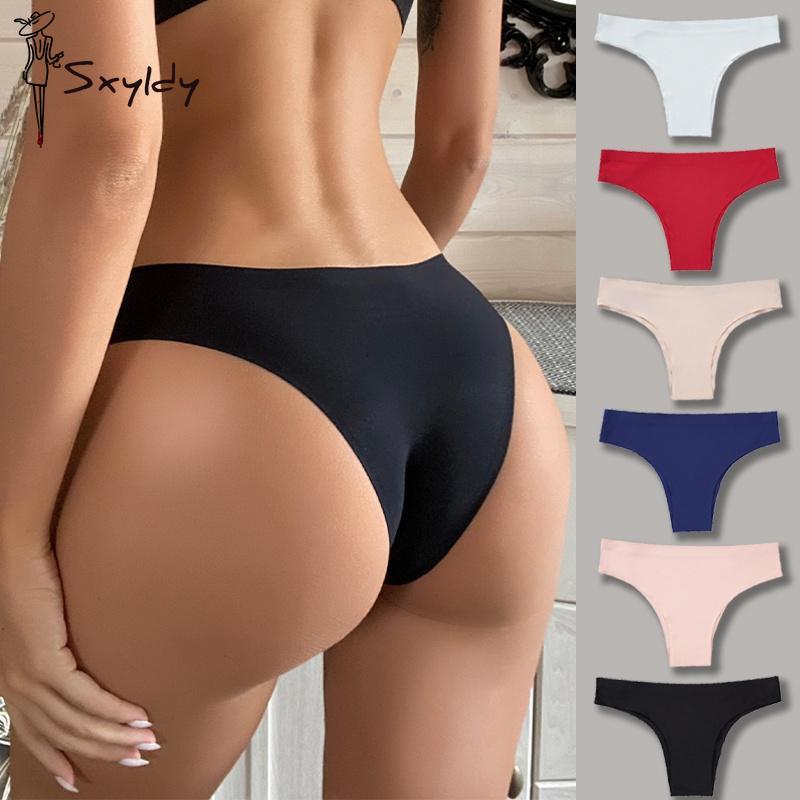 3PCS/SET Sexy Seamless Ice Silk Breathable Panties Low Waist Thong Women's Bikini Briefs Lingere Underwear