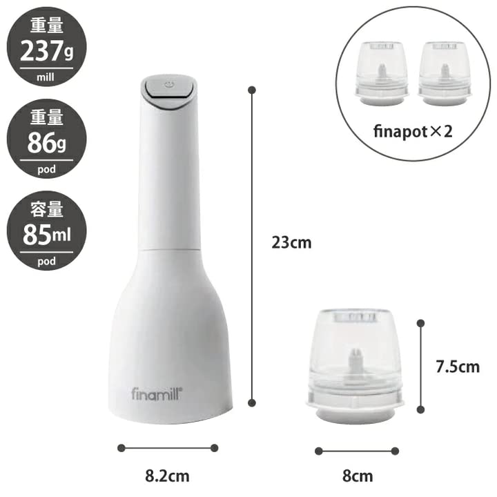 FinaMill Pepper Mill Spice Grinder in One with Adjustable Ceramic Polishing Operation with LED and 2 FinaPods – Award-Winning Battery-Operated &