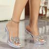 Damen Sexy Strass-Stiletto-Slipper Kristall-Transparente Plateau-Absätze Sommer-Bankett-Party Damen-Schuhwerk LFD-198711-Q3