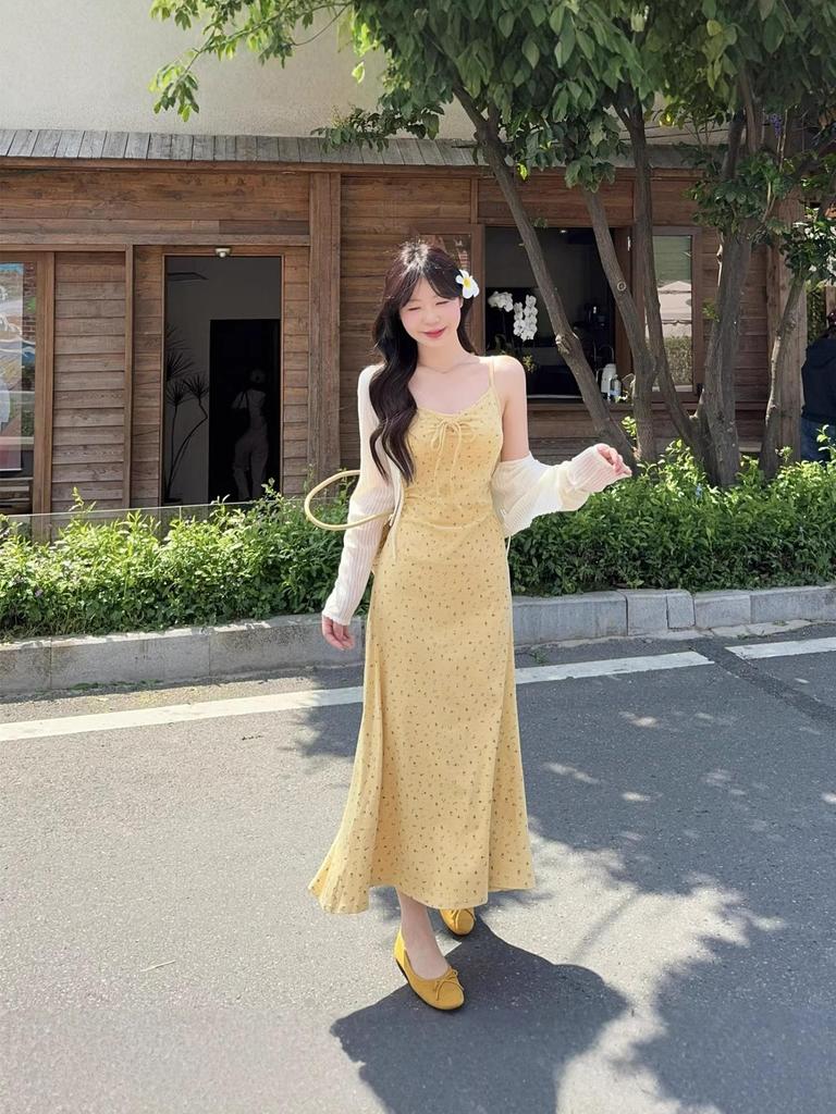 Plus Size 2026 Spring Summer Women's Two-Piece Set: Camisole with Cardigan Long Dress for Seaside Vacation