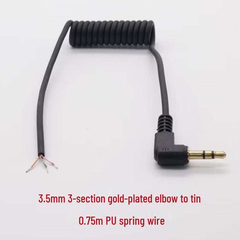 

3,5-миллиметровый позолоченный пружинный стереокабель AUX, угловой разъем «папа» на прямой оловянный разъем