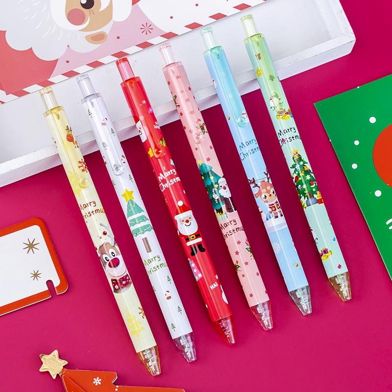 Cartoon Christmas Gel Pen Set: Black Ink, Creative Ballpoint, Press Design, Boxed for Students