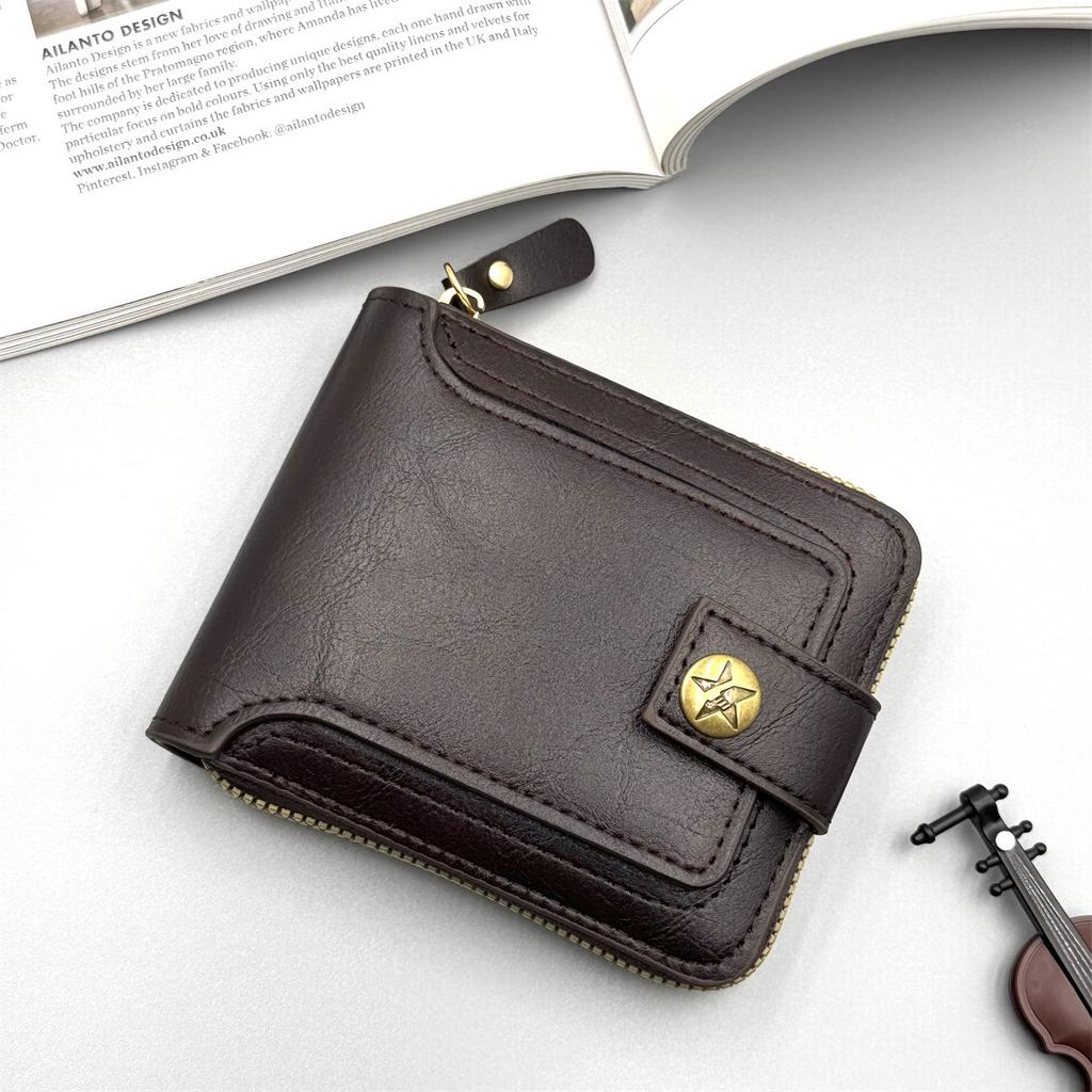New Retro Men's High-end Short Zipper Wallet Change Storage Card Bag