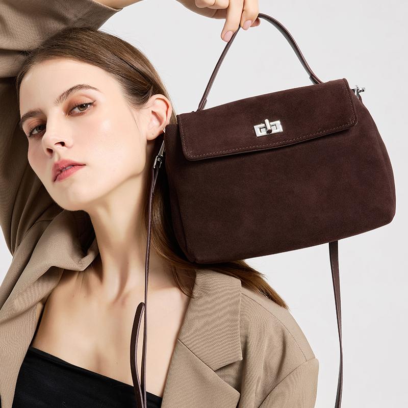 2026 NEW Autumn winter women's Natural Suede leather Crossbody Bag luxury designer Genuine Leather commuting messenger bag