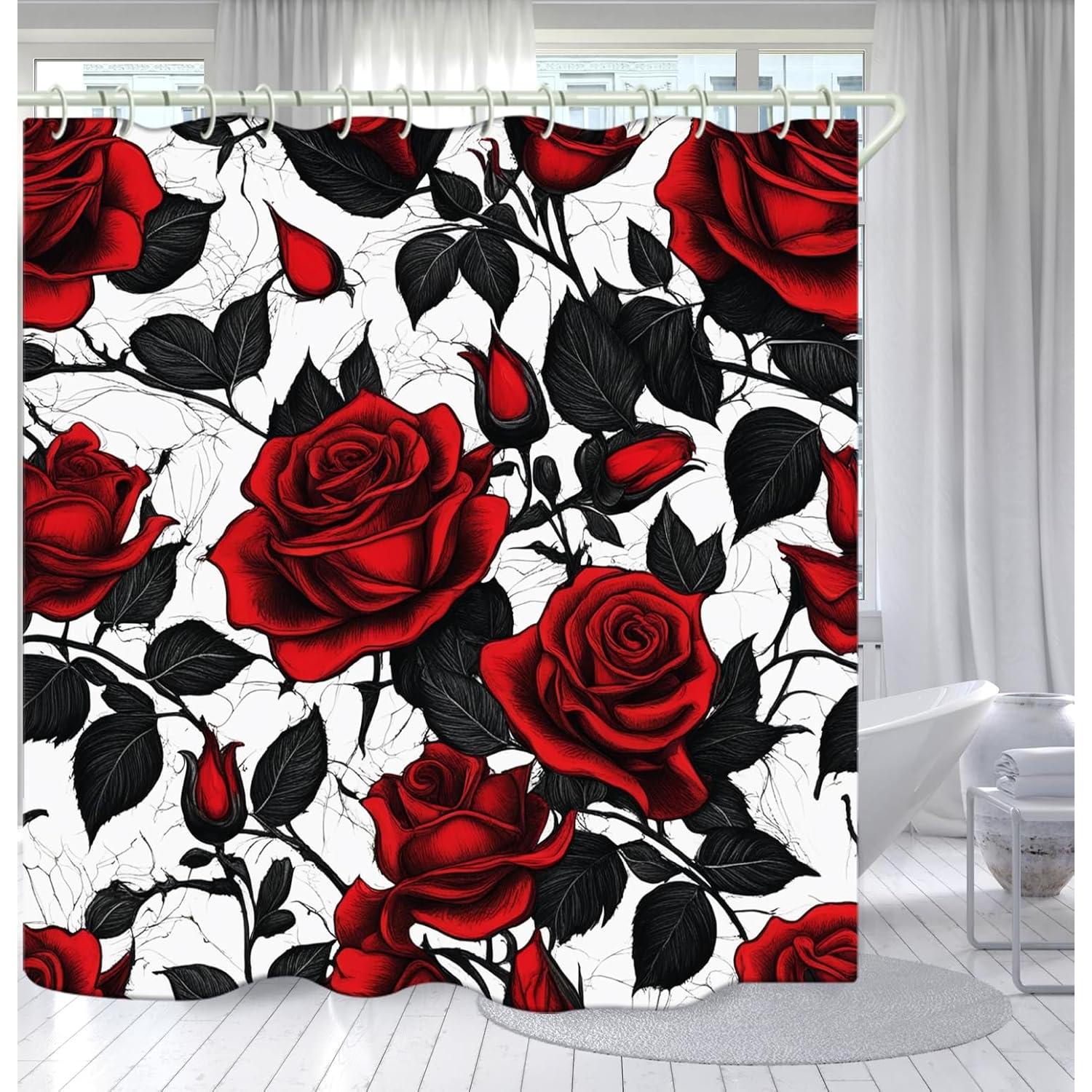 

Bathroom Shower Curtain Brings A Pleasant Mood To Bathing, With A Unique Artistic Waterproof Beautiful Red Rose Shower Curtain ( W60H190(CM)-1 Pcs