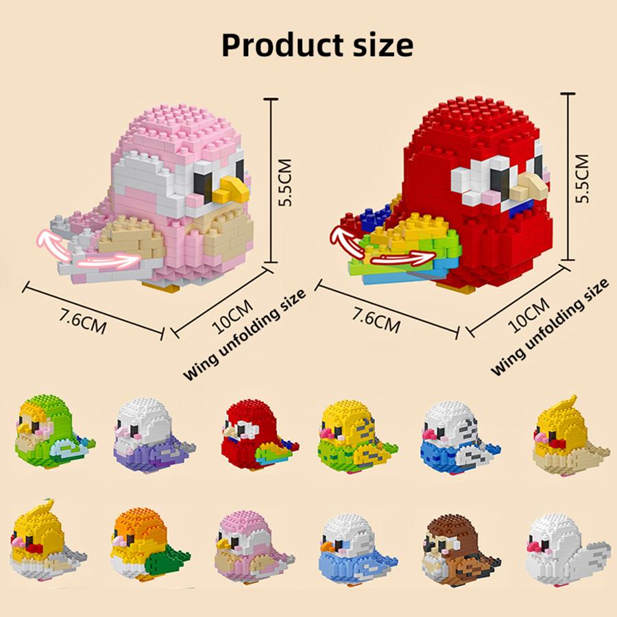 Creative DIY Cartoon Cute Birds, Parrots, Sparrows, Animal Building Blocks, Bird Assembly Model Toys, Home Decoration Gifts