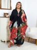 Plus Size Women Kaftan House Robe Bohemian Printing V Neck Homewear Beach Wear Bathing Suit Cover Up