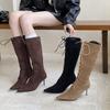 2025 autumn and winter European and American new pointed thin heel high heel temperament French suede lace up fashionable sexy beautiful women boots