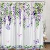 Purple Butterfly Lavender Shower Curtain, Rustic Spring Botanical Lilac Floral Decor with Hooks