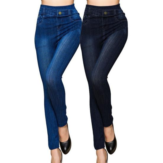 Damen Hohe Taille Taschen Knopf Nahtlose Leggings Skinny Bleistifthose Jeans