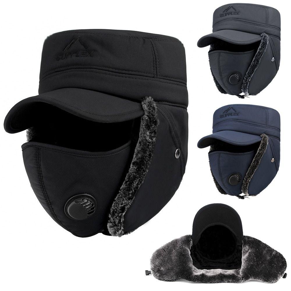 Cotton Plush Winter Men Bomber Hat Windproof Earflaps Caps Warm Thick Balaclava