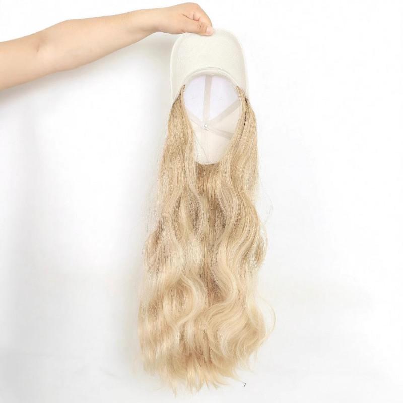 Hat Wig All-in-one Long Wavy Curly Hair Beige Baseball Cap Synthetic Full Daily Wear