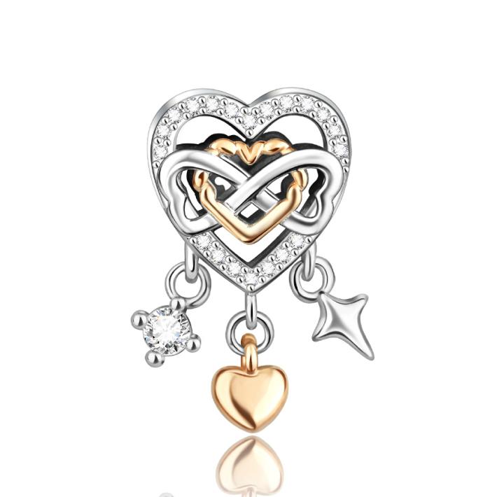 New Original Copper Charms Lucky Infinity Symbol Heart Beads Pendants Fit Bracelet Necklace Diy Jewelry Gift