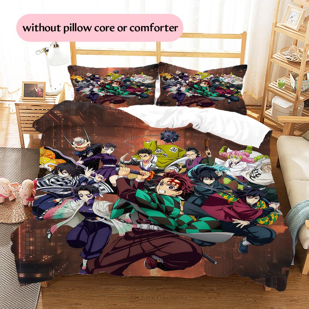 Demon Slayer Pattern Bedding Quilt Set Home Decoration Gift (1 * duvet cover + 2 * pillowcase without core)