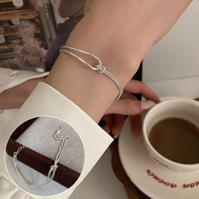 Korean Style S925 Silver Plated Retro Graffiti Patchwork Bangle - Women's Hip Hop Fashion Trend Bracelet