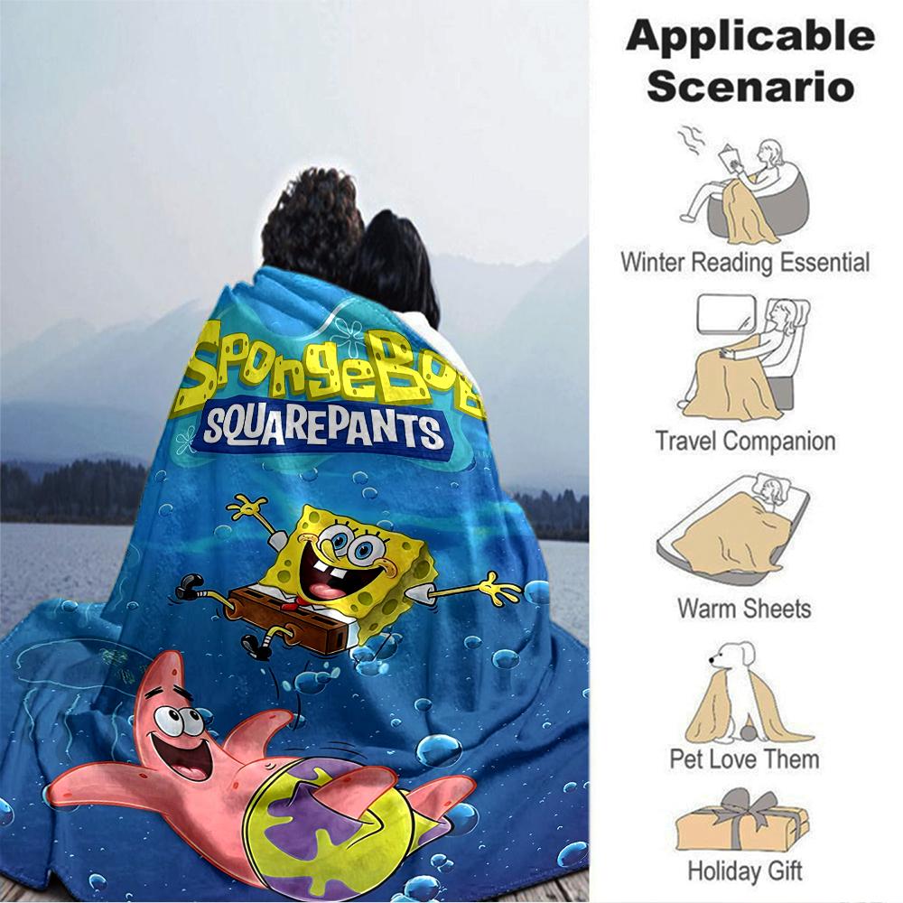 1Pc Spongebob'S Underwater Adventure Blanket Soft Throw Blanket For Home Bedroom Bed Sofa Travel Office Solid Christmas Blanket