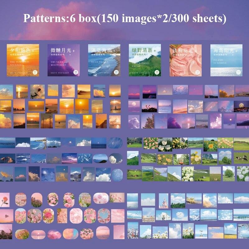 300pcs/boxed Cute Stickers Film Paper Junk Journal Art Collage DIY Photo Album DIY Craft Scrapbooking School Supplies