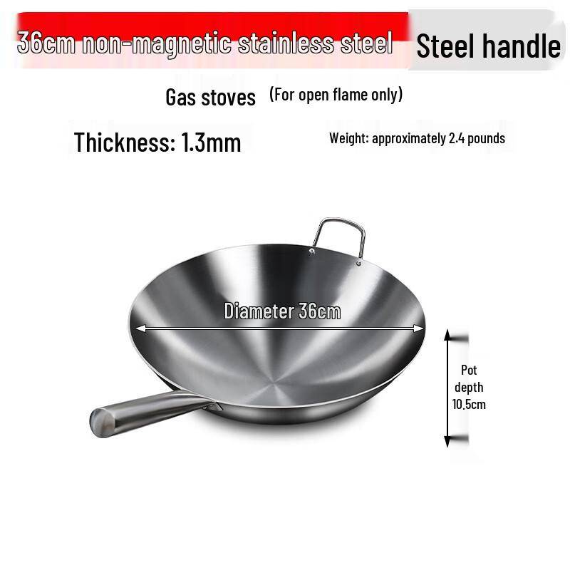 Stainless Steel Double-Handle Round Bottom Wok