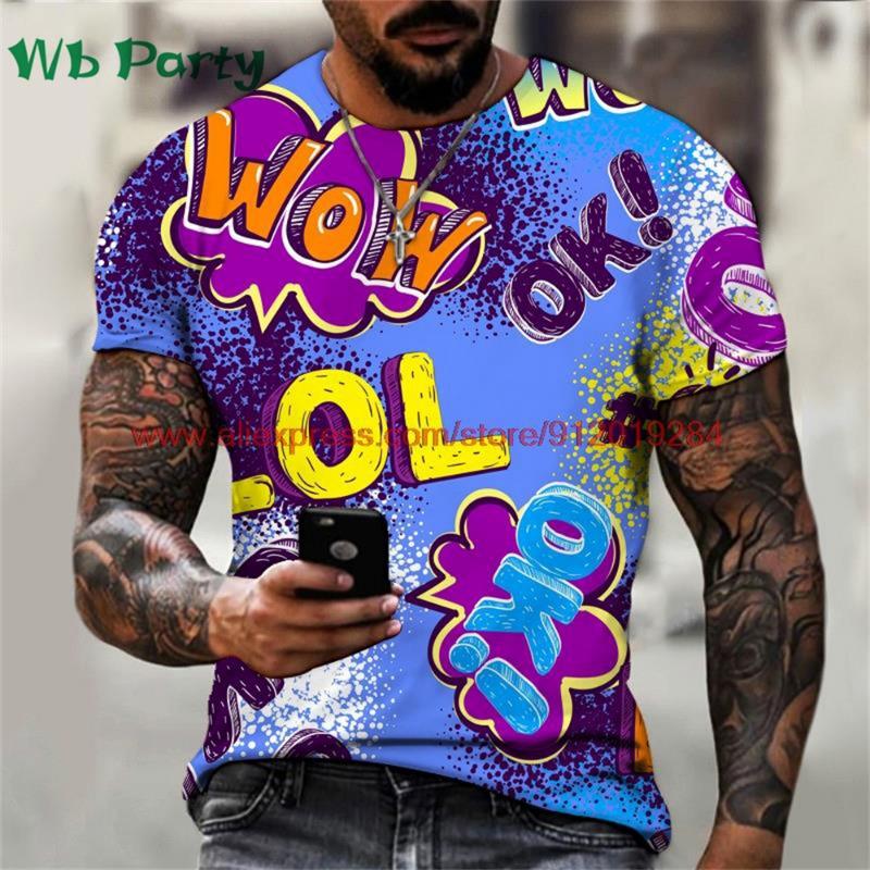Popular 3D Men's T-Shirt Funny Graffiti Pattern Print Mens Clothing T-Shirts for Men Short Sleeve Tee Men's Summer Fashion Tops