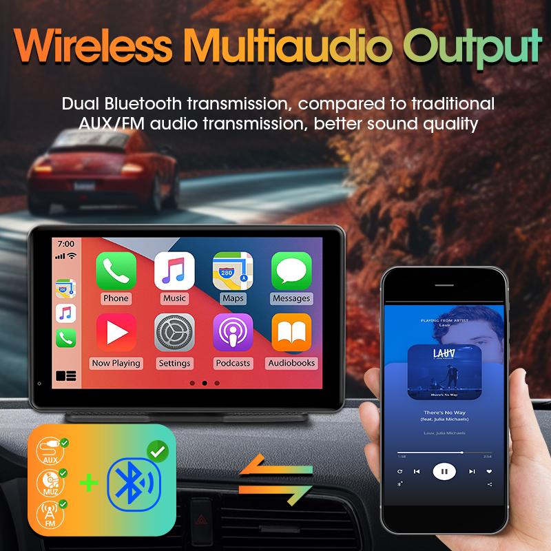 7 Inch Car Radio Wireless CarPlay Android Auto Multimedia Video Player Portable Touch Screen AUX BT Universal For Kia Toyota VW