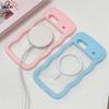 2IN1 Cute Curly Wavy Lines For Magsafe Magnetic Case For Google Pixel 9 Pro 9A 8 8A 7A Wireless Charge Transparent Candy Cover