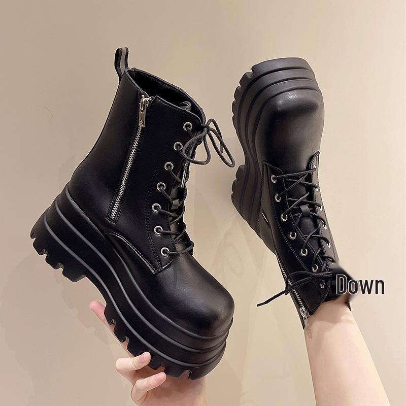 Bottes Martin à plateforme à talons hauts pour femmes Printemps/Automne 2025 - Petites, Bottines courtes rehaussantes