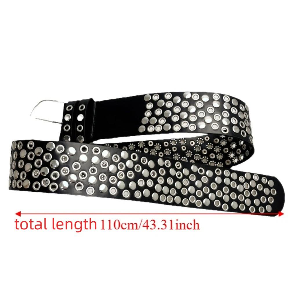 Versatile Rivet Wide Belt Personalized Heavy-Duty Design Punk Studded Belt Multiple Holes Adjustable Retro-style Decorative Belt