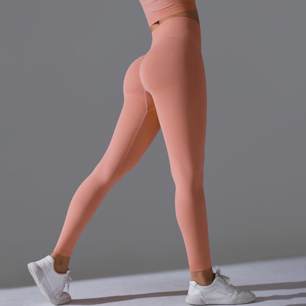 Nahtlose High-Waist Yoga-Hose mit Po-Lifting für Damen - Unifarbene Fitness- und Laufbekleidung