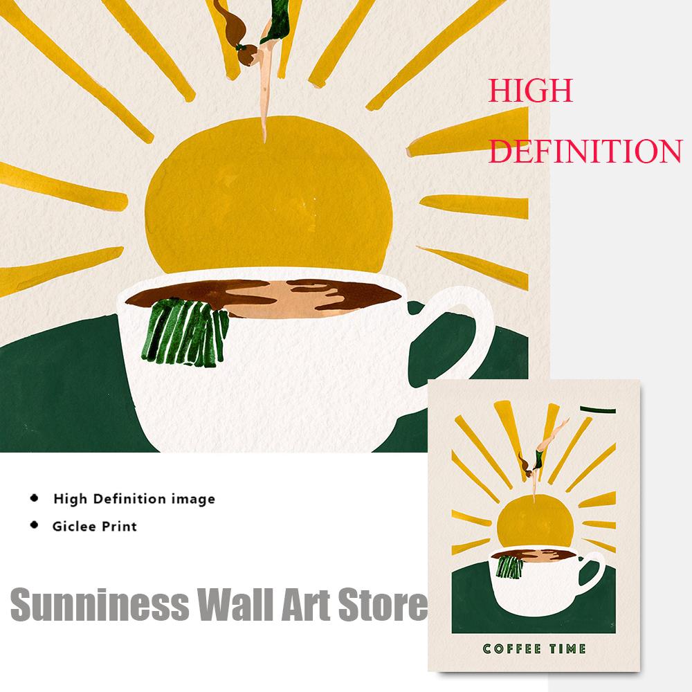 Coffee Lover Poster Fruit Sunflower Floral Print Wall Art Canvas Painting Animal Dog Pictures for Living Room Kitchen Home Decor