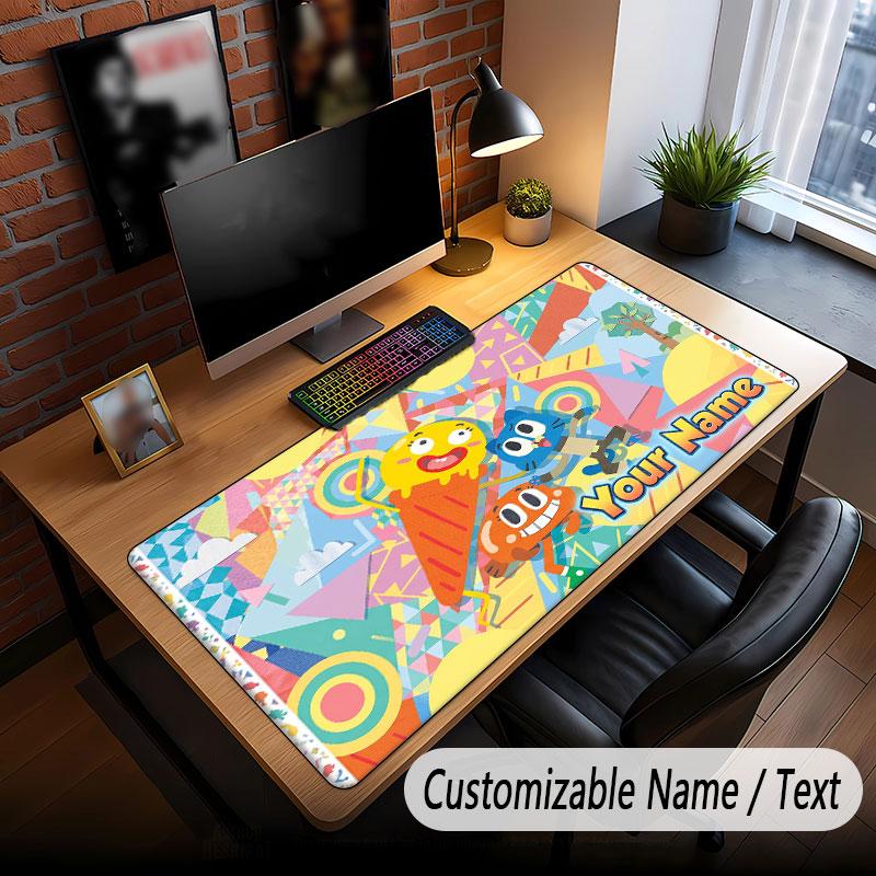 Custom Name Text Big Mouse Pad,Amazing World of Gumball Soft Non Slip Extended Desk Mat For Home Office