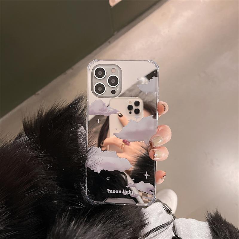 Korean Cute 3d White Clouds Mirror Stylish Phone Case For Iphone 13 12 11 Pro Xs Max X Xr 7 8 Plus Shockproof Soft Back Cover