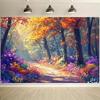 A Colorful Backdrop of an Autumn Forest Trail, Featuring Flowers, Autumn-themed Decorations and a Photography Background