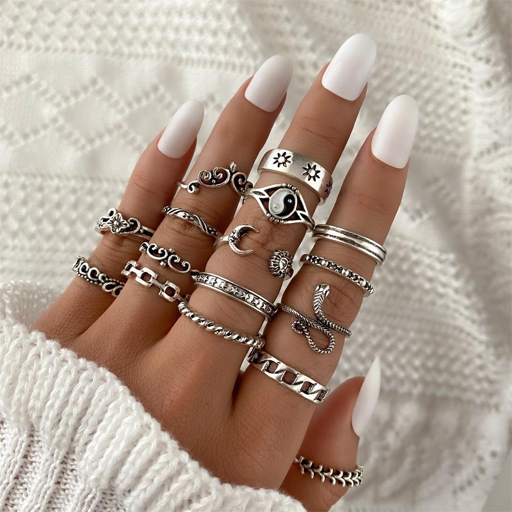 Vintage Distressed Butterfly Snake-shaped Ring Set - Multi-jointed Open-ended Set Ring Set