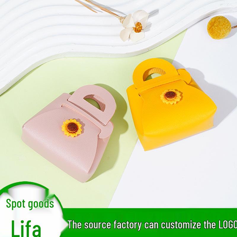 Multicolor Korean PU Leather Mini Wallet, Keychain Charm, and Sunflower Bag