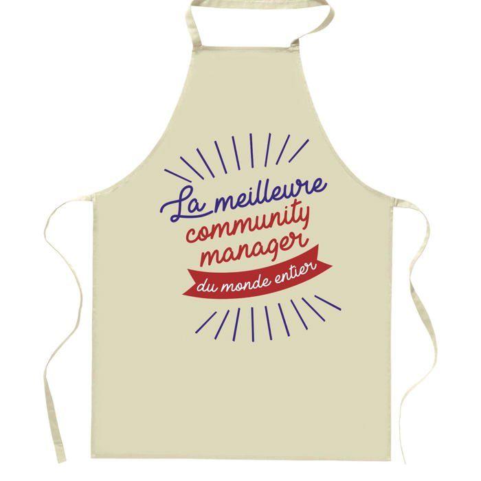 Tablier de cuisine - Community manager «Meilleure du Monde entier» - Coton - Impression durable (France) - Liens ajustables