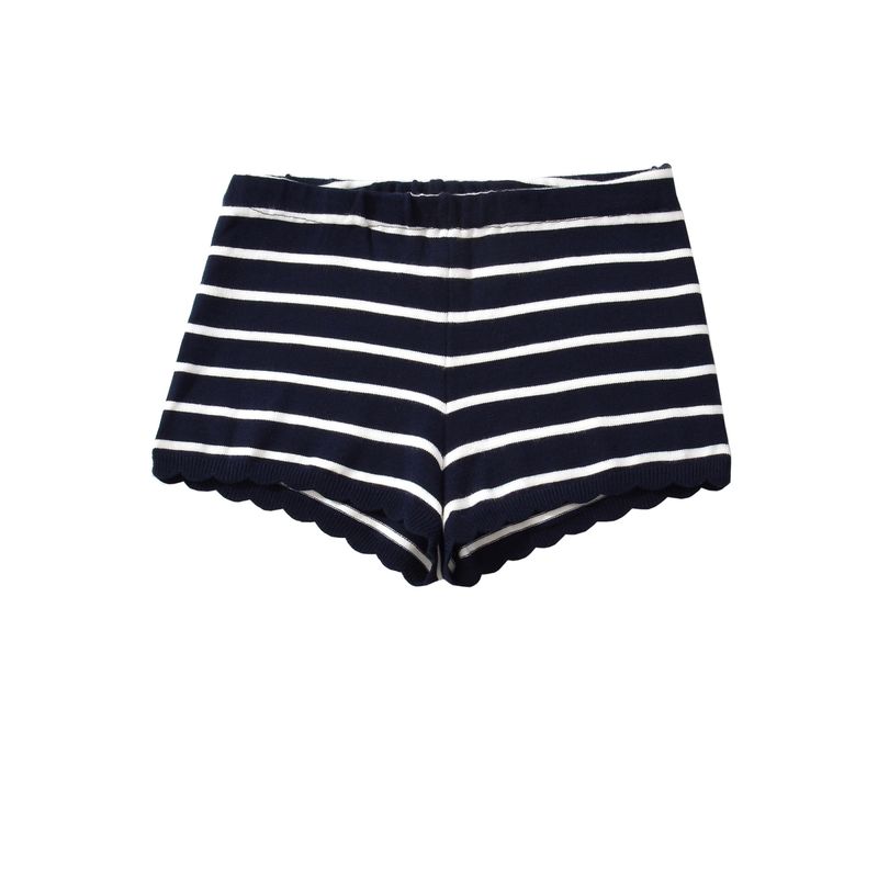 

Kaslead New Women clothes Western Style Fashion Simple Navy Blue Stripe Top Leisure Shorts Set Shorts L