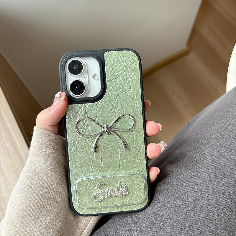 Bow Shaped Rhinestone Mirror Leather Phone Case for IPhone 16, Promax High-end 15, Niche for Apple 17