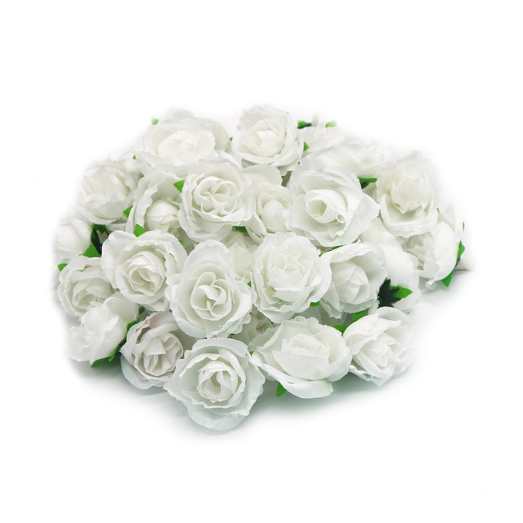 50PCS Simulation Rose Head Decorative Reusable Silk Fake Rose Flower for Wedding Party White