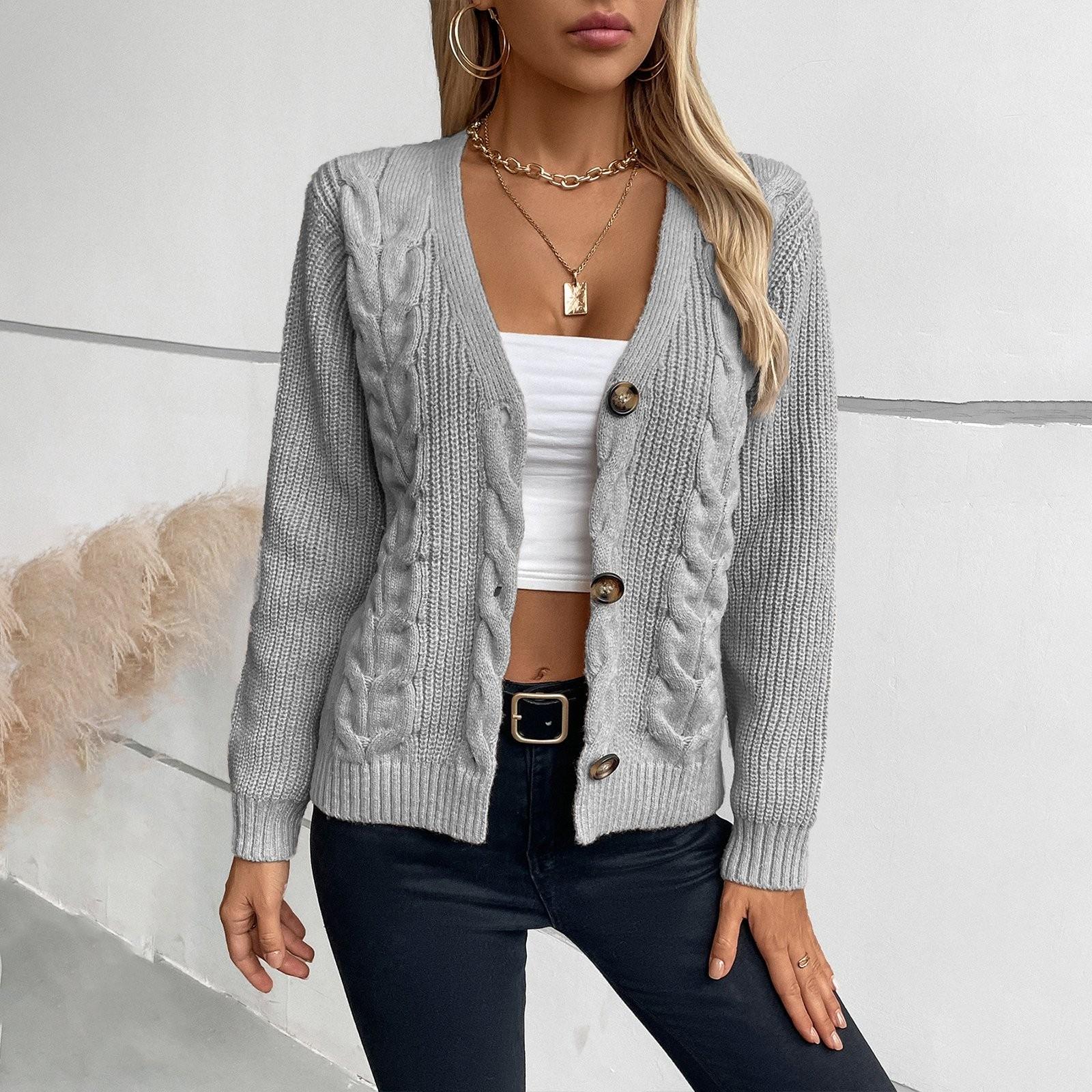 

Женский повседневный однотонный вязаный кардиган с переплетениями теста, однобортный свитер в стиле ретро S