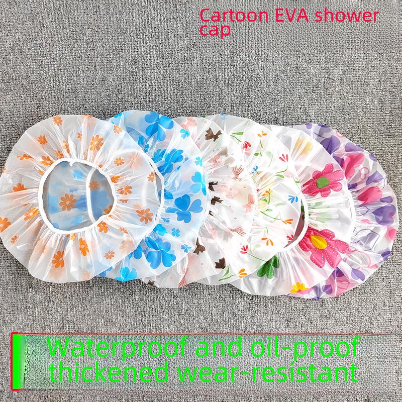 Universelle transparente Duschhaube mit Cartoon-Motiv – wasserdicht, geblümt, wiederverwendbar, Erwachsenengröße, einlagig.