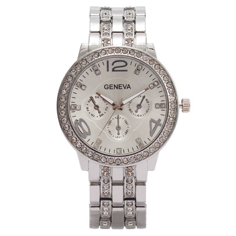 Fashion Womens Quartz Watch With Diamond Accents 24h Calendar Waterproof For Gift