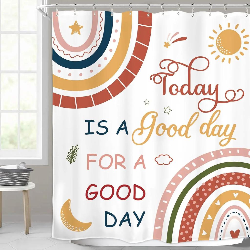 Kids Rainbow Shower Curtain Cartoon Cute Stars Clouds Love Inspirational Quotes Flower Boy Girl Polyester Bathroom Decor Curtain