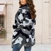 Women Plus Size Long Sleeve Open Front Draped Collar Curved Hem Printed Cardigan Green White Gold
