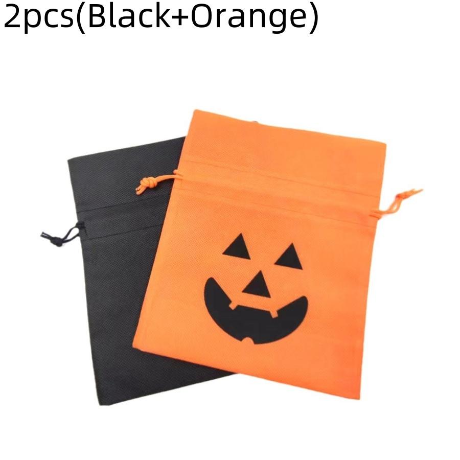 2pcsHalloween Pumpkin Gift Bags Holiday Party Candy Bags Snacks Chocolate Cookie Bags Gift Drawstring Packaging Bags