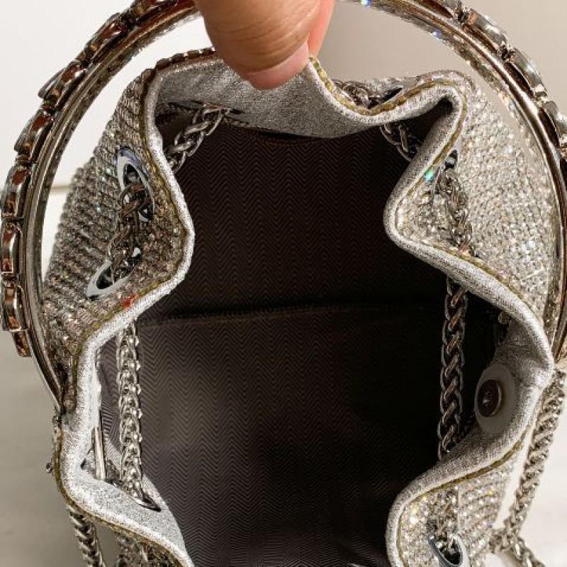 Sparkling Rhinestone Tassel Crossbody Handbag Women - Small Square Bucket Bag With Drawstring