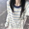 French gentle wind color matching striped knitted sweater women's autumn new loose temperament long-sleeved crew neck top