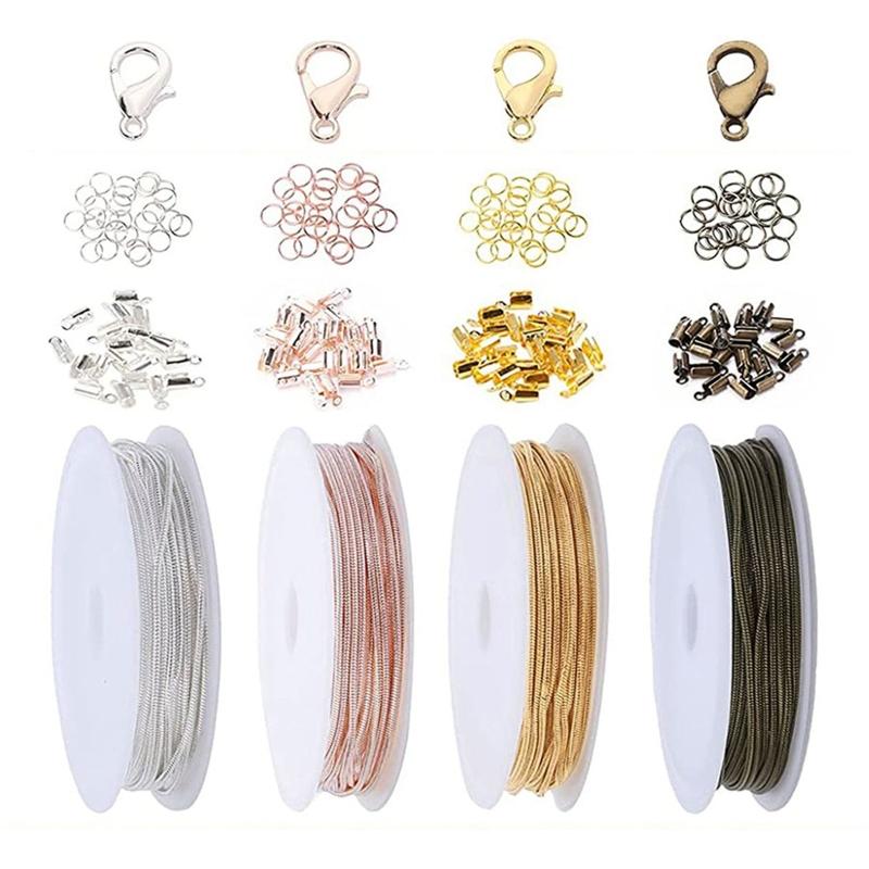 4 Rolls Snake Chains 8 Lobster Clasps 50 Jump Rings 30 Connectors Clasps for Layered Y Necklace Choker Bracelet Jewelry