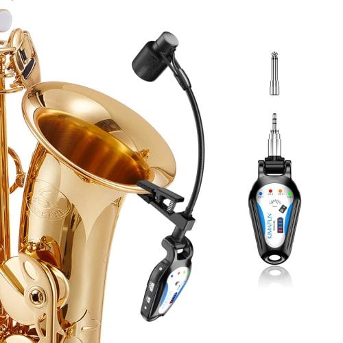 

KIMAFUN 2.4G Wireless Saxophone Microphone, Clip-on Instrument Microphone, Plug & Play, Noise Reduction, 30M Transmission Range, 8 Hours of Continuous