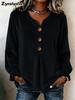 Women's New Velvet Long Sleeve Shirt Blouse V Neck Button Up