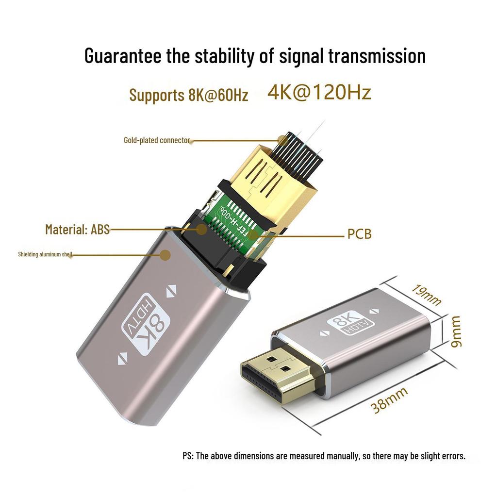 HDMI 2.1 Right-Angle Adapter for TVs, Computers, and Projectors, Aluminum Alloy